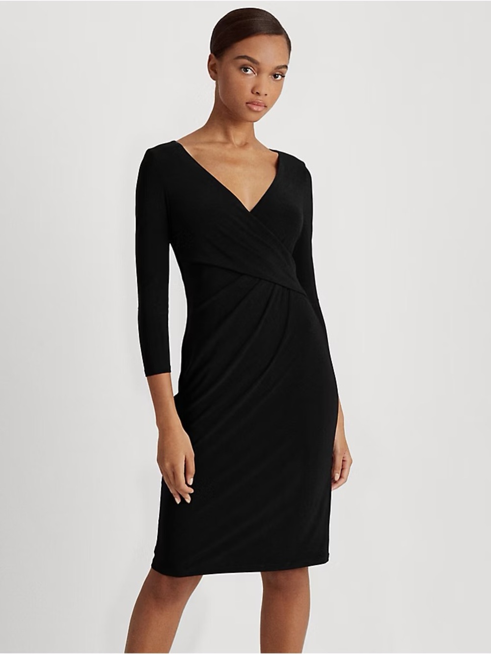 Lauren Ralph Lauren Ruched Wrap Midi Dress in Black Size 2
